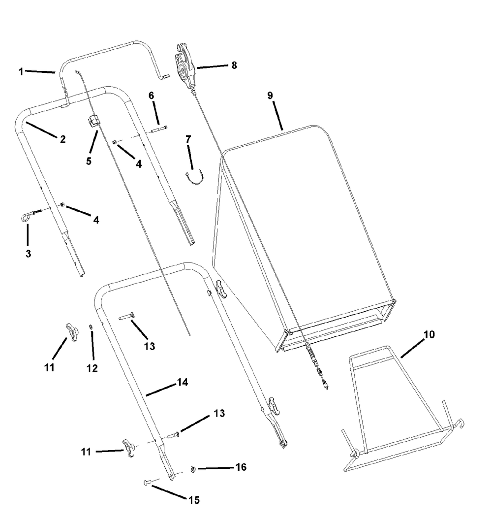 Handle And Bag Group Diagram and Parts List for 7800267-BTP2265HW 2008 Briggs and Stratton Lawn Mower